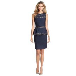 Tadashi Shoji Navy Peplum Sheath Dress Lace Sleeveless Bodycon Small NWT